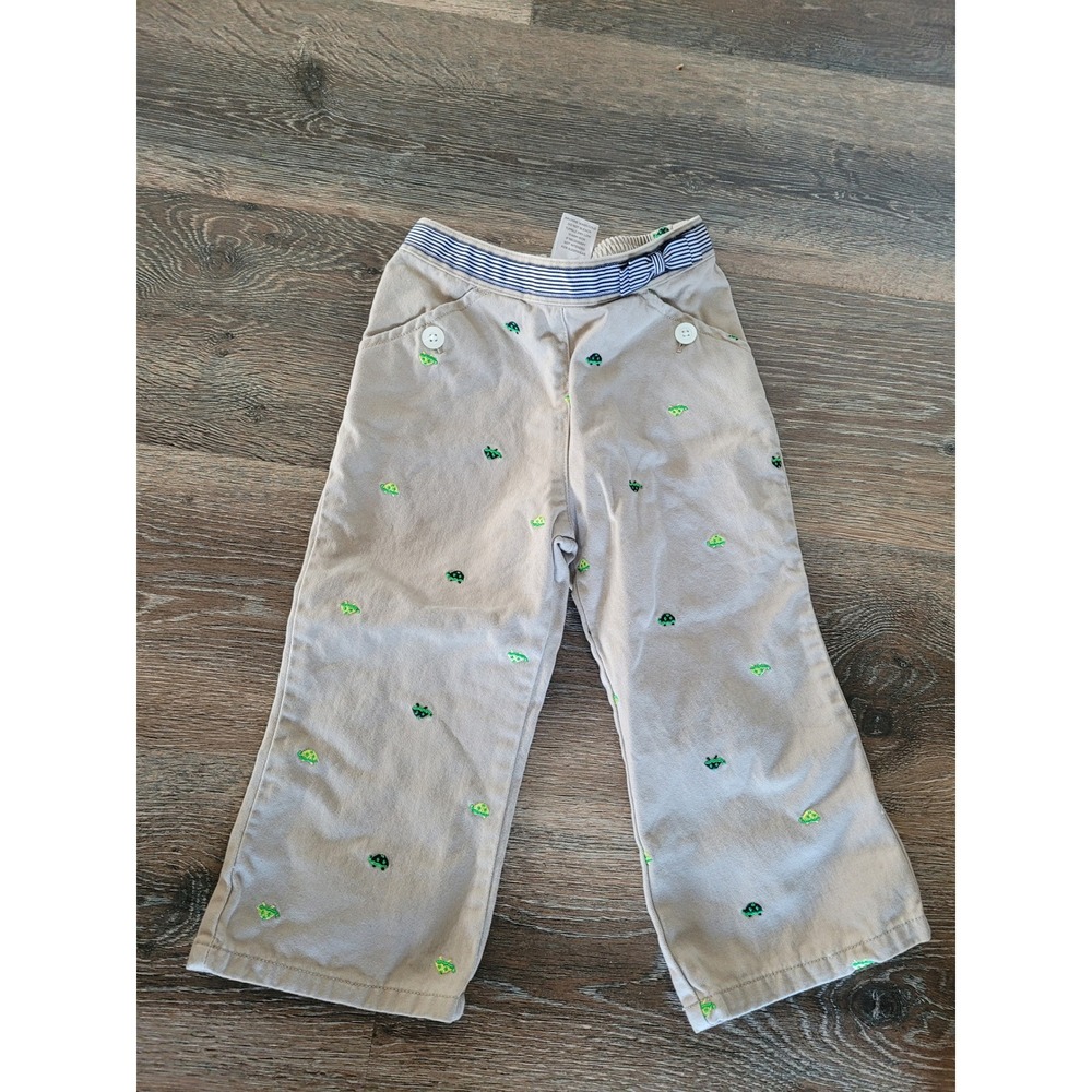 Gymboree Toddler Girls Khaki Turtle‎ Embroidered Pants 3T Tan Striped Bow #1